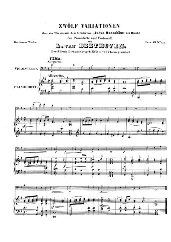 Douze variations sur Judas Maccabäus pour violoncelle et piano Partitions gratuites